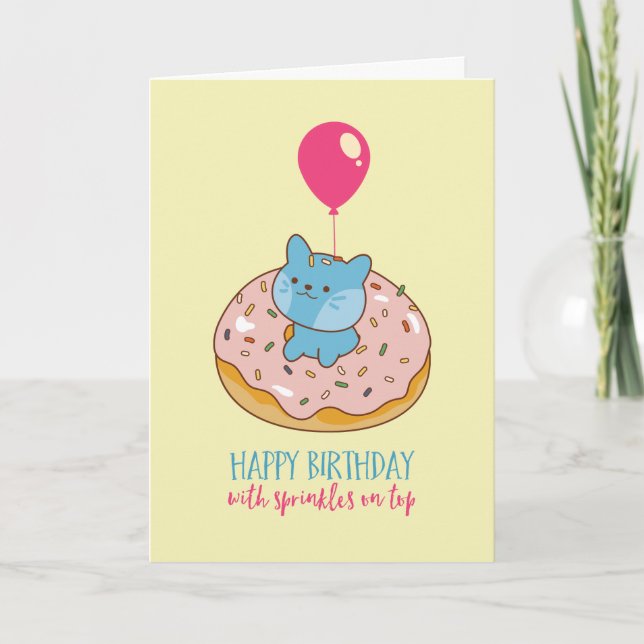 Cute Cat Doughnut Pun Sprinkles On Top Funny Birth Card (Front)