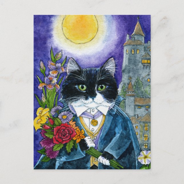 Cute Cat Dracula Vampire Nosferatu Halloween Postcard (Front)