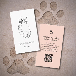 Cute Cat Drawing QR code Professional Pet Sitter Business Card