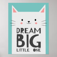 Cute Cat Dream Big Quote Kids Nursery Room
