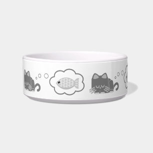 Cute Cat Dreaming of Fish Fun Illustrated Bowl