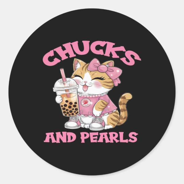 Cute Cat Drinking Bubble Tea Kitten Lover  Classic Round Sticker (Front)