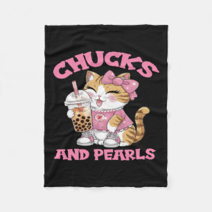 Cute Cat Drinking Bubble Tea Kitten Lover  Fleece Blanket
