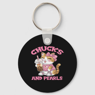 Cute Cat Drinking Bubble Tea Kitten Lover  Key Ring