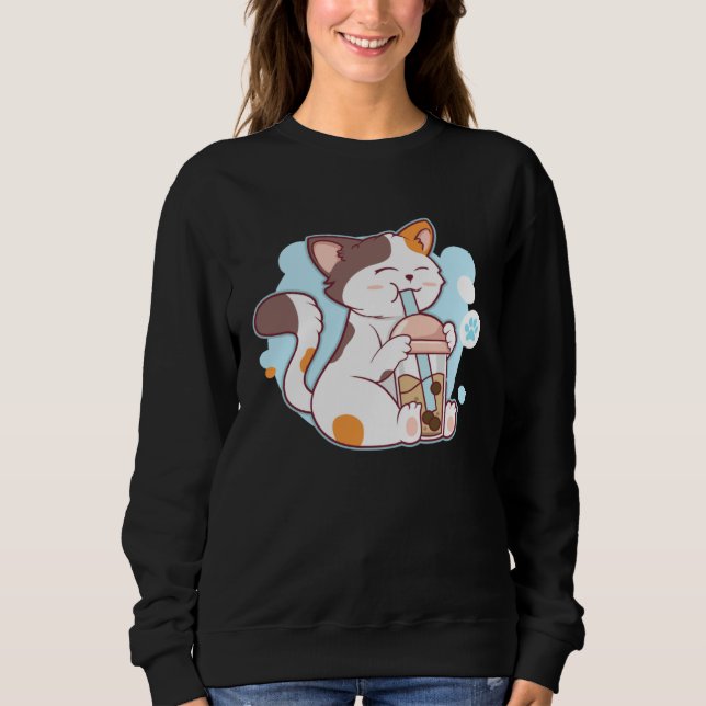 Cute Cat Drinking Bubble Tea  Tea  Costume Sweatshirt (Front)