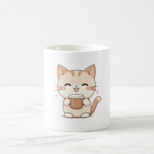 Cute Cat Drinking Coffee Kawaii Design Mug
