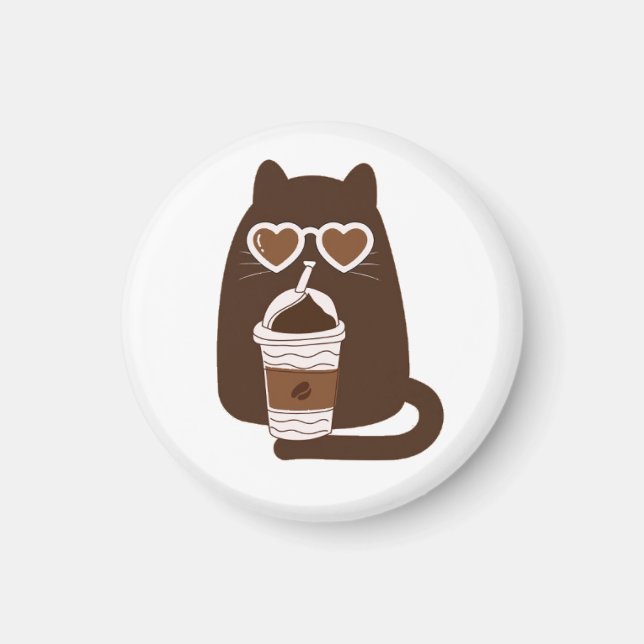 Cute Cat Drinking Iced Coffee Phone Grip Stand Magnet (Front)