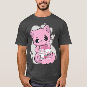 Cute Cat Drinking Strawberry Milk And Kawaii Boba  T-Shirt