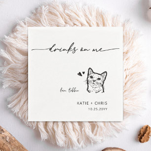 Cute Cat Drinks on me Minimalist Cat Wedding Napkin