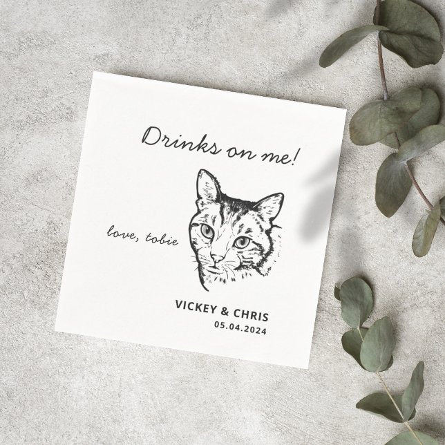 Cute Cat Drinks On Me Pet Wedding  Napkin (Creator Uploaded)