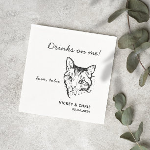 Cute Cat Drinks On Me Pet Wedding  Napkin