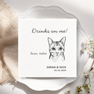 Cute Cat Drinks On Me Wedding  Napkin