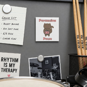 Cute Cat Drummer Percussion Posse Musician Cartoon Magnet