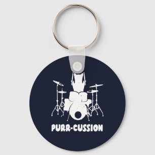 Cute Cat Drummer Purr Cussion Funny Key Ring