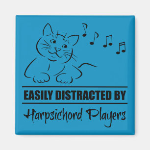 Cute Cat Easily Distracted by Harpsichord Players Magnet