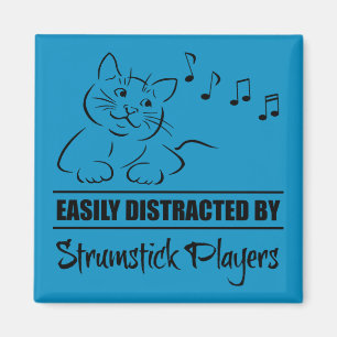 Cute Cat Easily Distracted by Strumstick Players Magnet