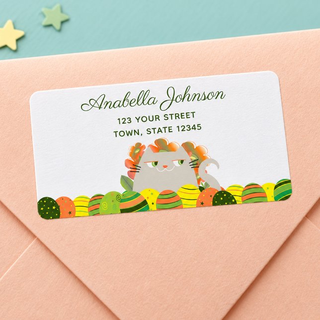 Cute Cat Easter Address Label Spring Eggs (Creator Uploaded)