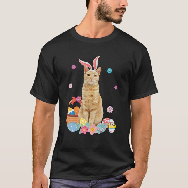Cute Cat Easter Bunny Ears For Boys Girls Kids T-Shirt (Front)