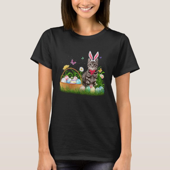 Cute Cat Easter Day Bunny Eggs Costume  Mens Women T-Shirt (Front)