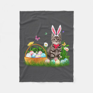 Cute Cat Easter Day Bunny Eggs Fleece Blanket