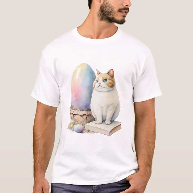 Cute Cat Easter Egg Happy Easter Day, Easter Cat T-Shirt (Front)