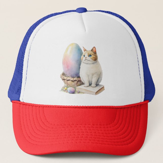 Cute Cat Easter Egg Happy Easter Day, Easter Cat Trucker Hat (Front)