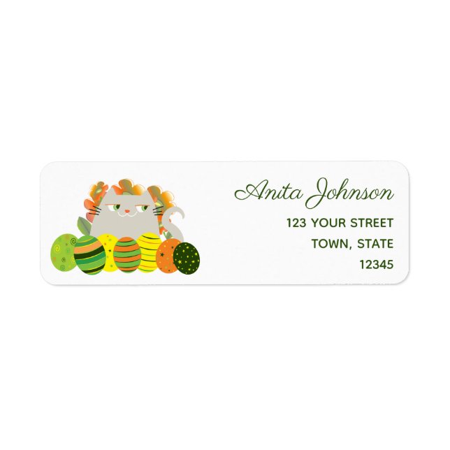 Cute Cat Easter Return Address Label Spring (Front)