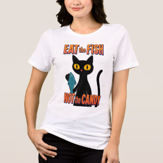 Cute cat eat fish not candy anti junk food Tri-Blend shirt