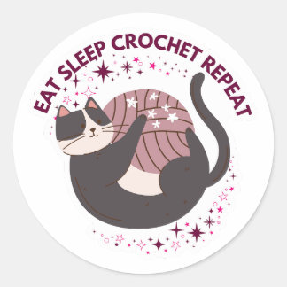 Cute Cat Eat Sleep Crochet Repeat Classic Round Sticker
