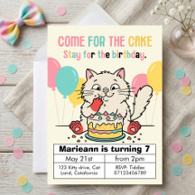 Cute Cat Eating Cake Colourful Pastel Birthday