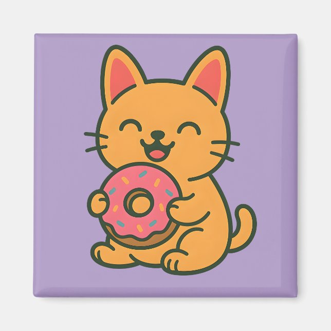 Cute Cat Eating Doughnut – Funny kitchen Magnet (Front)