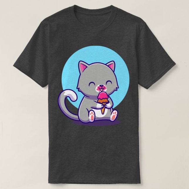 Cute Cat Eating Ice Cream T-Shirt (Design Front)