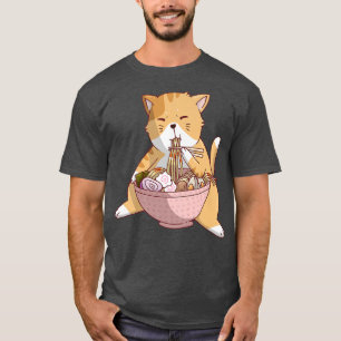 Cute Cat Eating Ramen Anime Bowl Kawaii Neko Japan T-Shirt