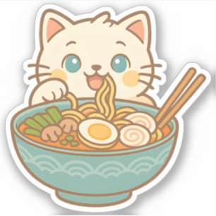 Cute Cat Eating Ramen Custom-Cut Vinyl Stickers