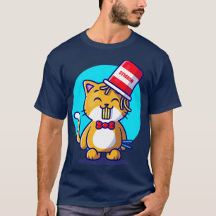 Cute Cat Eating Ramen Noodle With Chopstick Cartoo T-Shirt