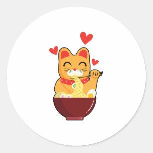 cute Cat eating Ramen Noodles, Cat Lovers Gift Classic Round Sticker