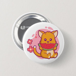 Cute Cat Eating Watermelon Kawaii 6 Cm Round Badge