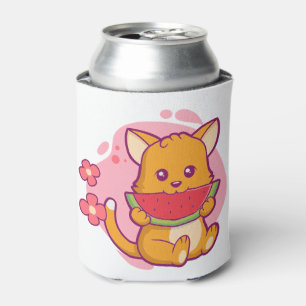 Cute Cat Eating Watermelon Kawaii Can Cooler