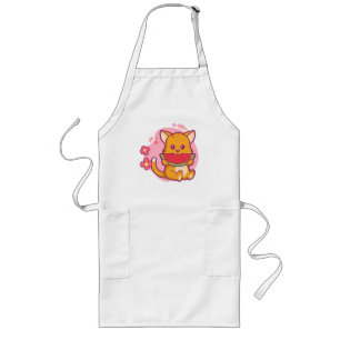 Cute Cat Eating Watermelon Kawaii Long Apron