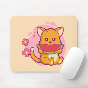 Cute Cat Eating Watermelon Kawaii Mouse Pad