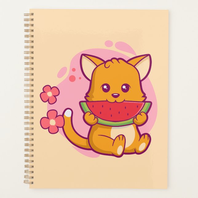 Cute Cat Eating Watermelon | Kawaii Planner (Front)
