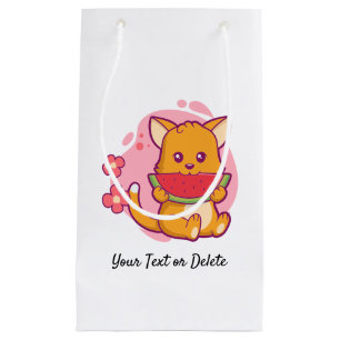 Cute Cat Eating Watermelon   Kawaii Small Gift Bag