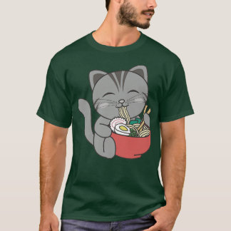 Cute Cat Eats Ramen Noodles kawaii Anime Cat Premi T-Shirt