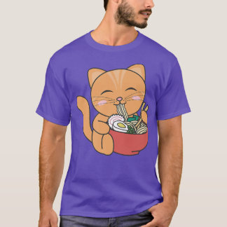Cute Cat Eats Ramen Noodles kawaii Anime Cat  T-Shirt
