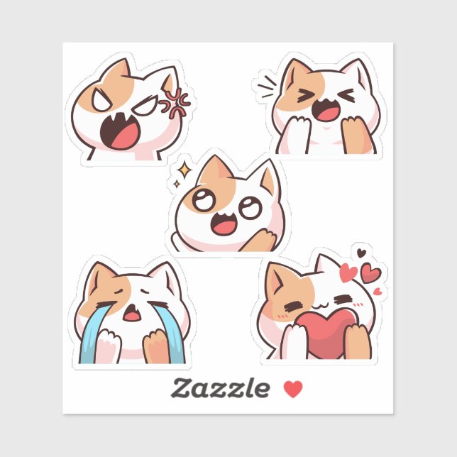 Cute Cat Emoji Reaction Faces Vinyl Sticker Set (Sheet)