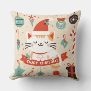 Cute Cat Enjoy Christmas season  Cushion