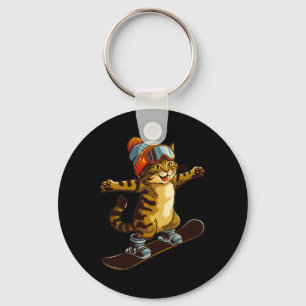 Cute Cat Enjoying Snowboarding Fun  Key Ring