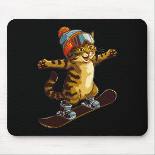 Cute Cat Enjoying Snowboarding Fun  Mouse Pad