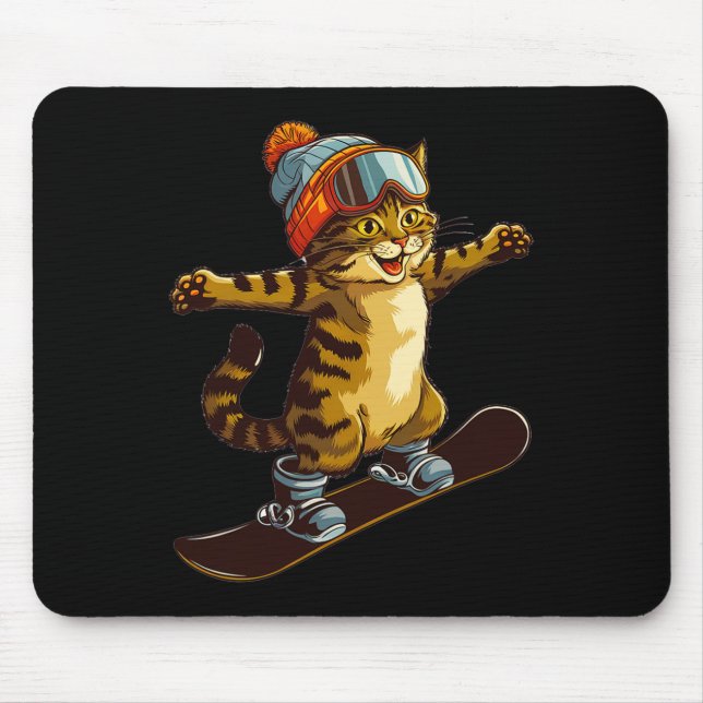 Cute Cat Enjoying Snowboarding Fun  Mouse Pad (Front)