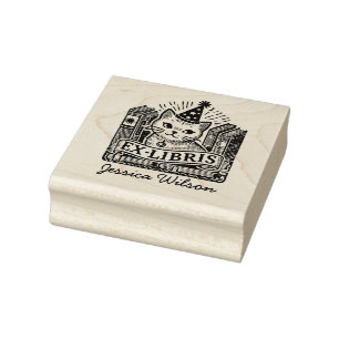 Cute Cat Exlibris Rubber Stamp